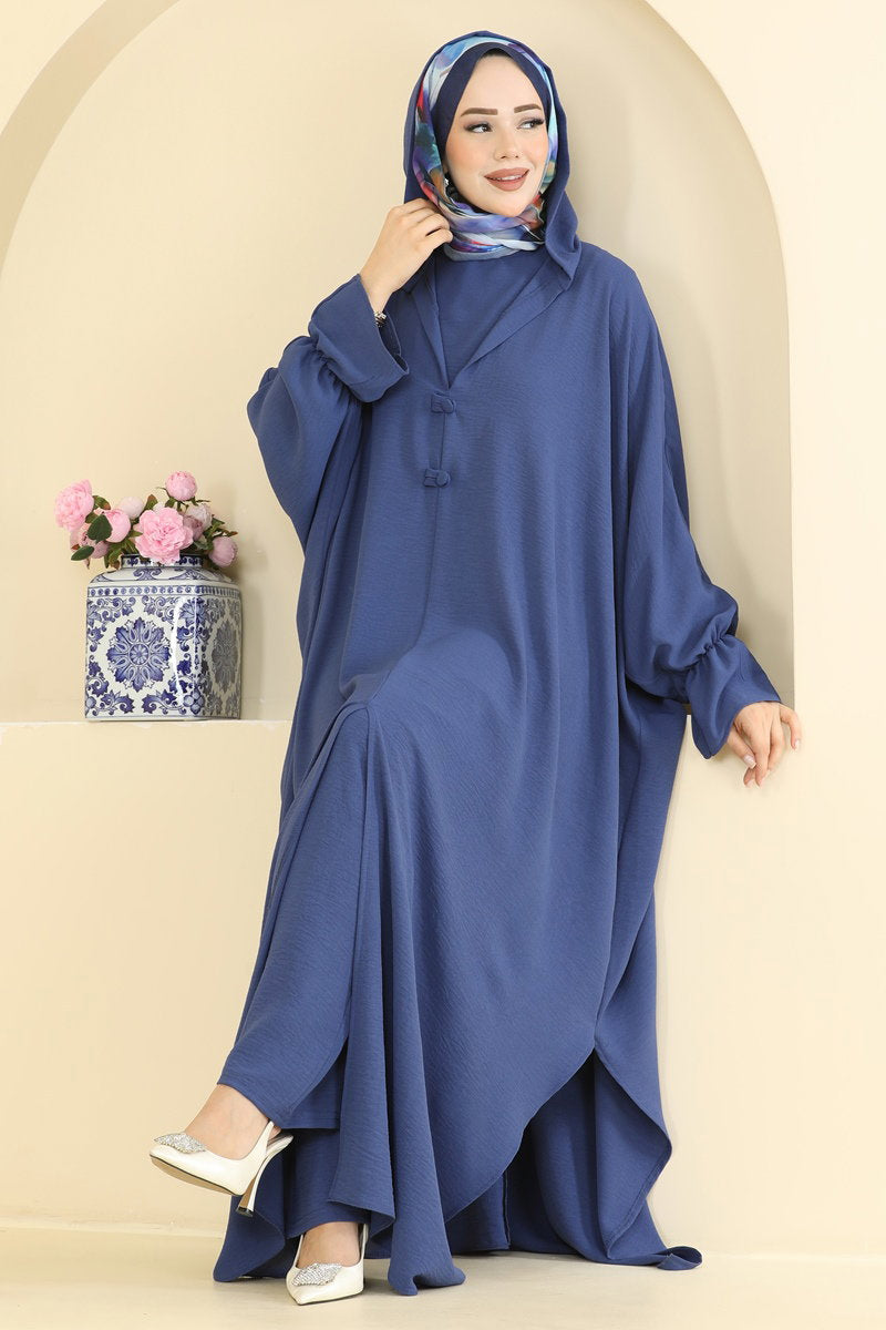 Batwing-Sleeve Three-Piece Set - Indigo