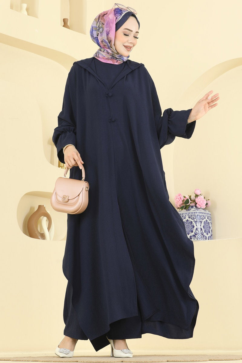 Batwing-Sleeve Three-Piece Set - Navy