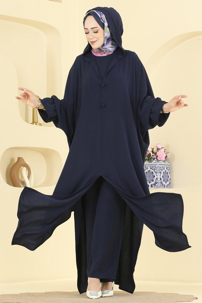 Batwing-Sleeve Three-Piece Set - Navy