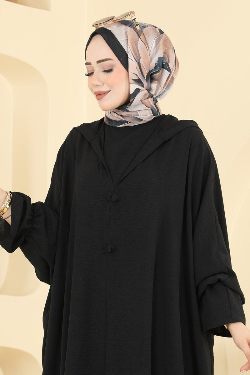 Batwing-Sleeve Three-Piece Set - Black