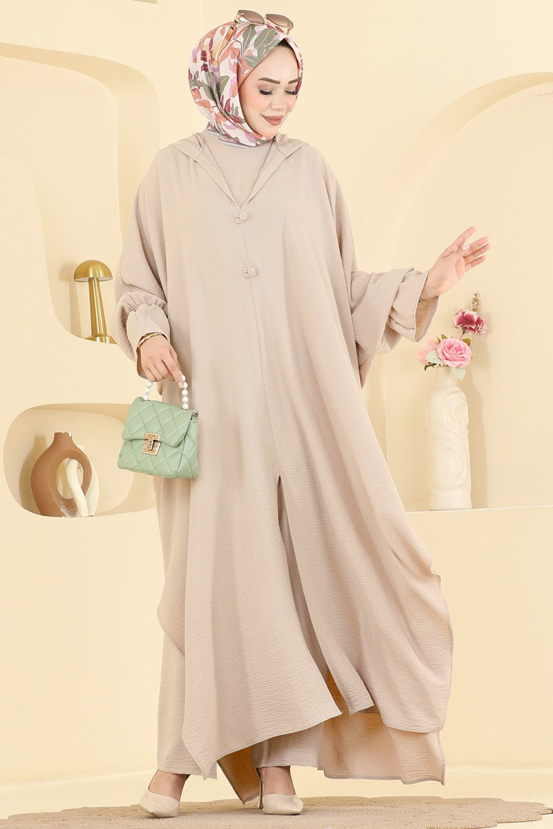Batwing-Sleeve Three-Piece Set - Stone