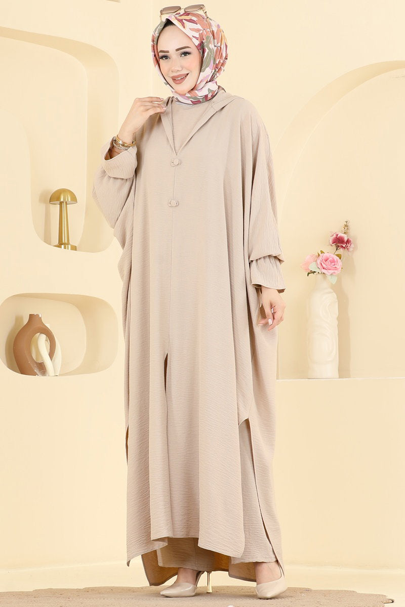 Batwing-Sleeve Three-Piece Set - Stone