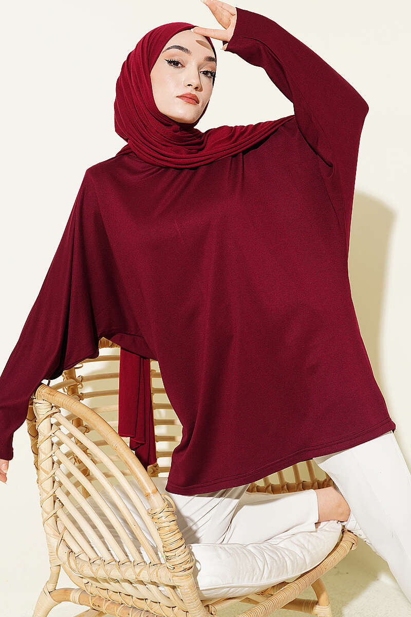Basic Batwing Loycha Tunic - Burgundy