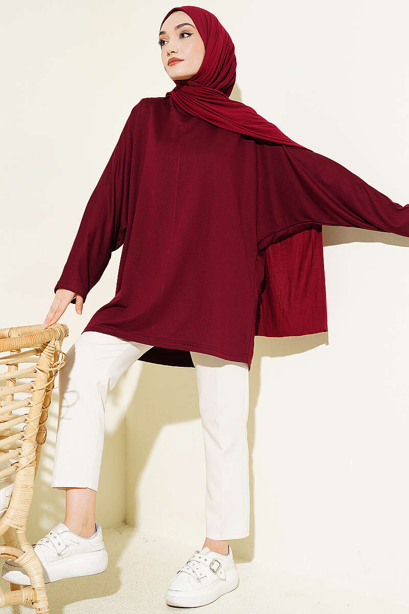Basic Batwing Loycha Tunic - Burgundy