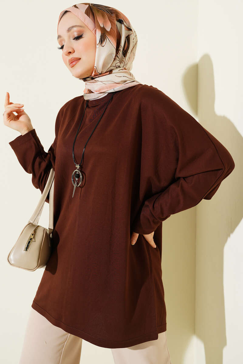 Basic Batwing Loycha Tunic - Brown