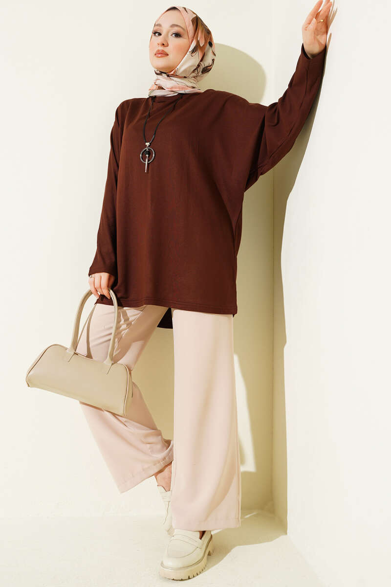 Basic Batwing Loycha Tunic - Brown
