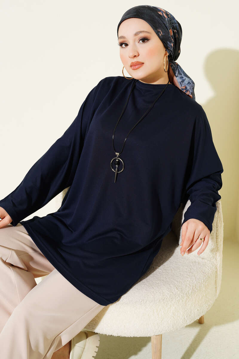 Basic Batwing Loycha Tunic - Navy