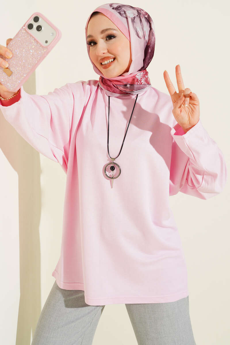 Basic Batwing Loycha Tunic - Pink