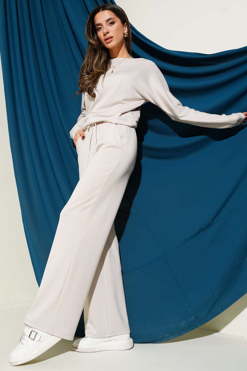 Loycha Two-Piece Set with Batwing Top - Beige