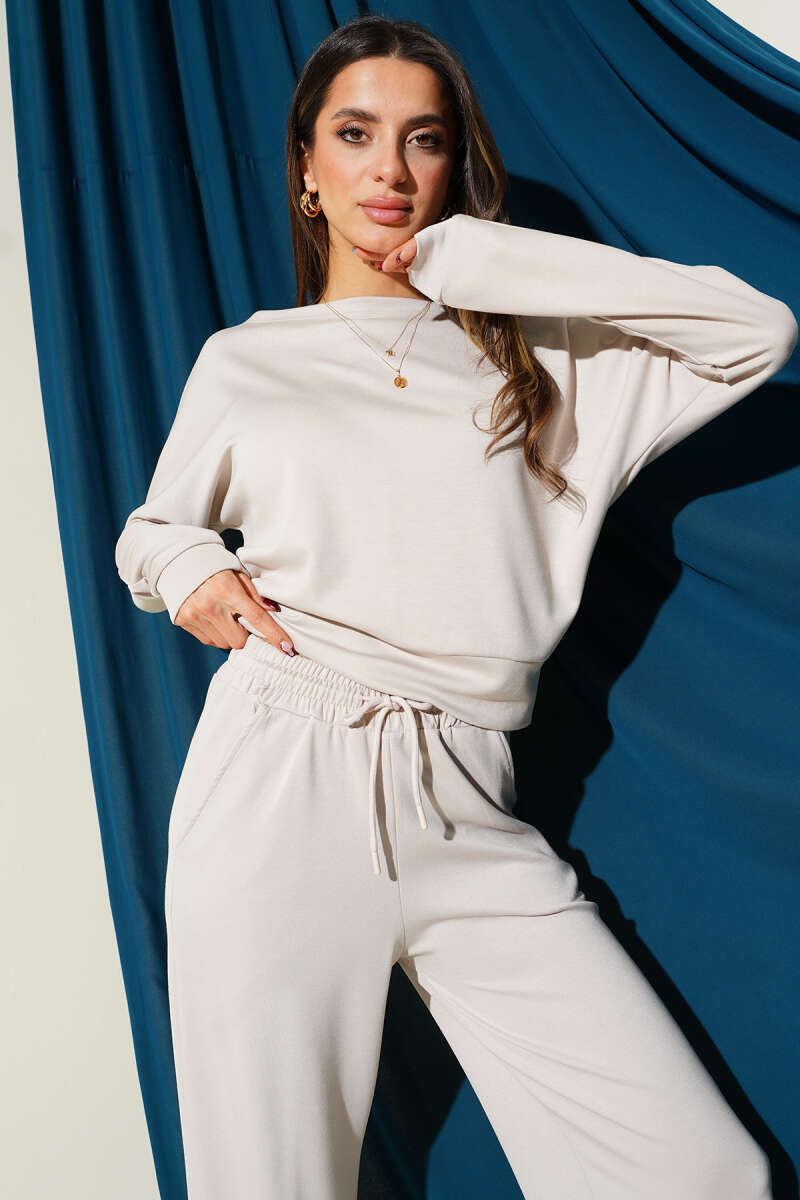 Loycha Two-Piece Set with Batwing Top - Beige