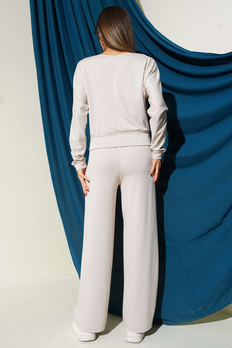 Loycha Two-Piece Set with Batwing Top - Beige