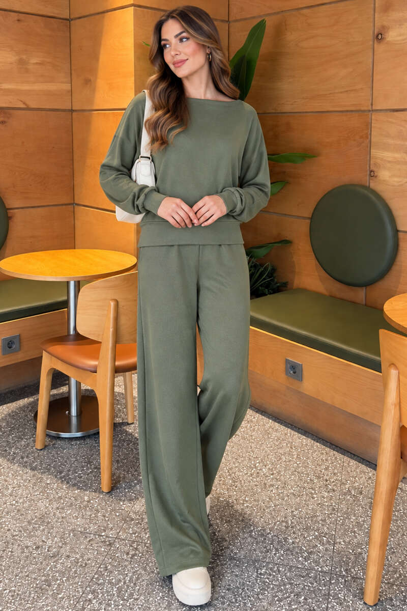 Loycha Two-Piece Set with Batwing Top - Khaki