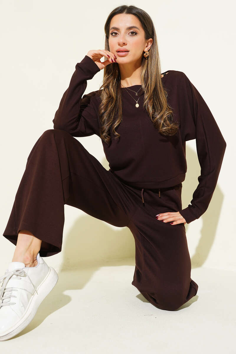 Loycha Two-Piece Set with Batwing Top - Brown