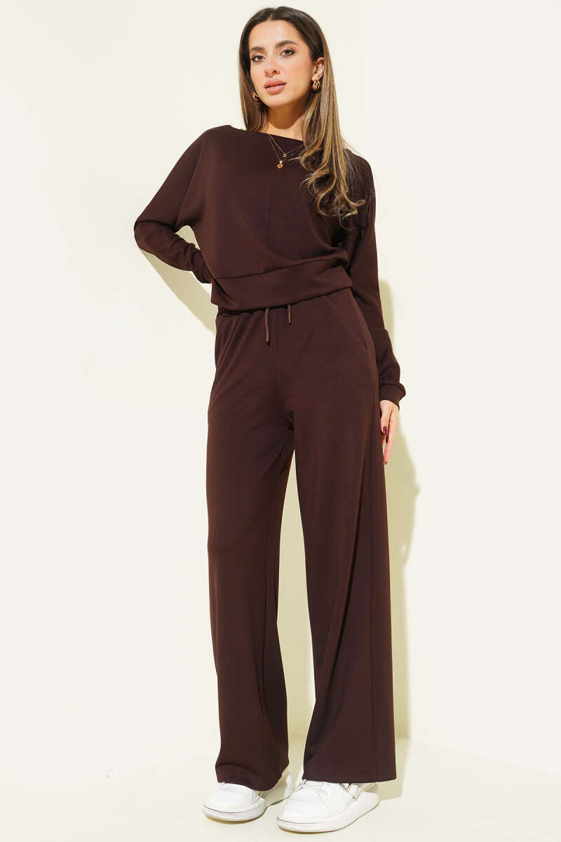 Loycha Two-Piece Set with Batwing Top - Brown