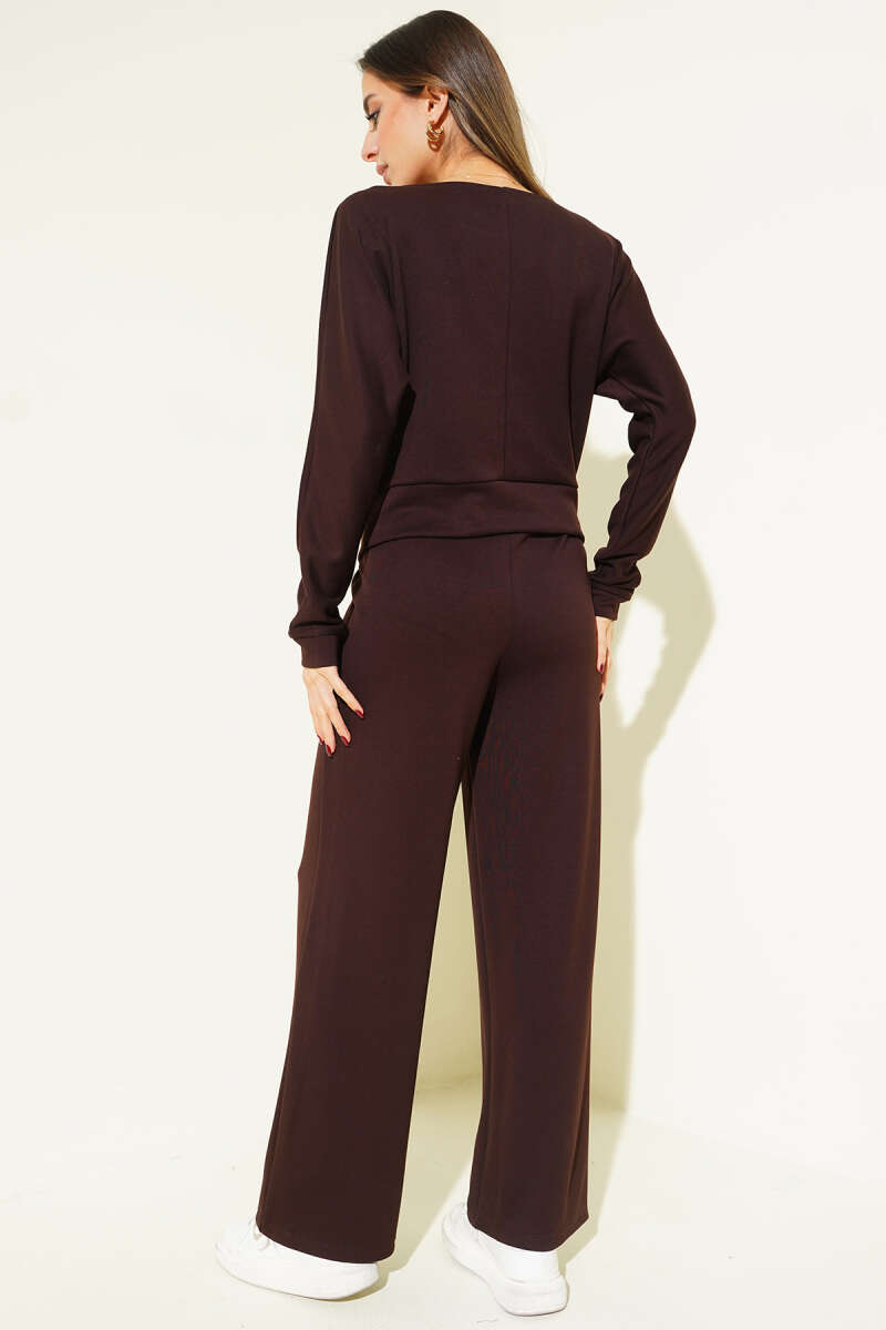 Loycha Two-Piece Set with Batwing Top - Brown