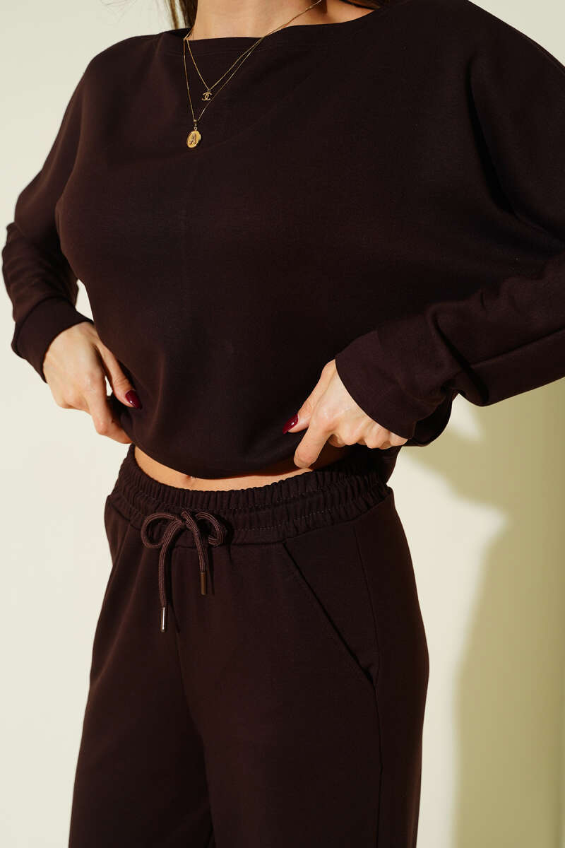 Loycha Two-Piece Set with Batwing Top - Brown