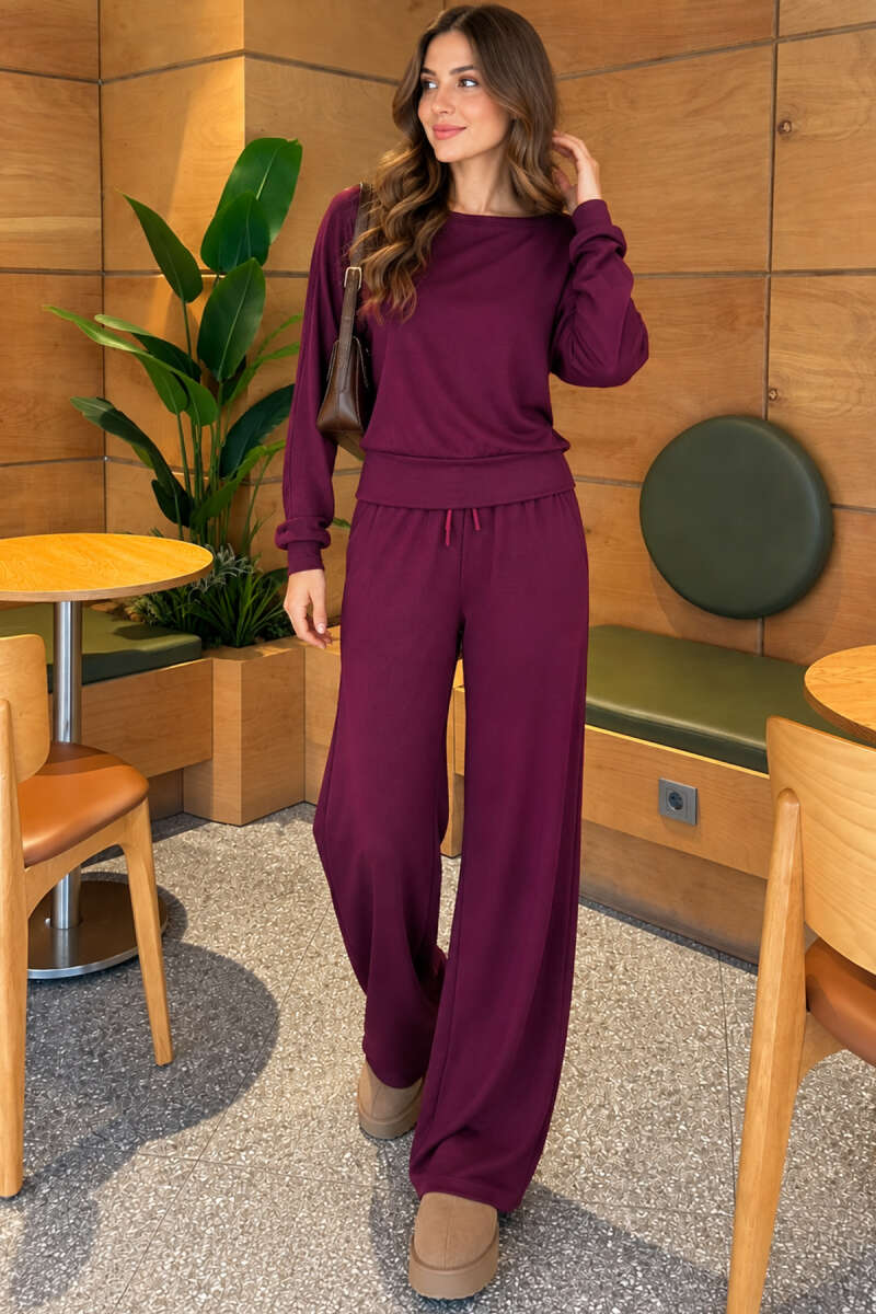 Loycha Two-Piece Set with Batwing Top - Plum
