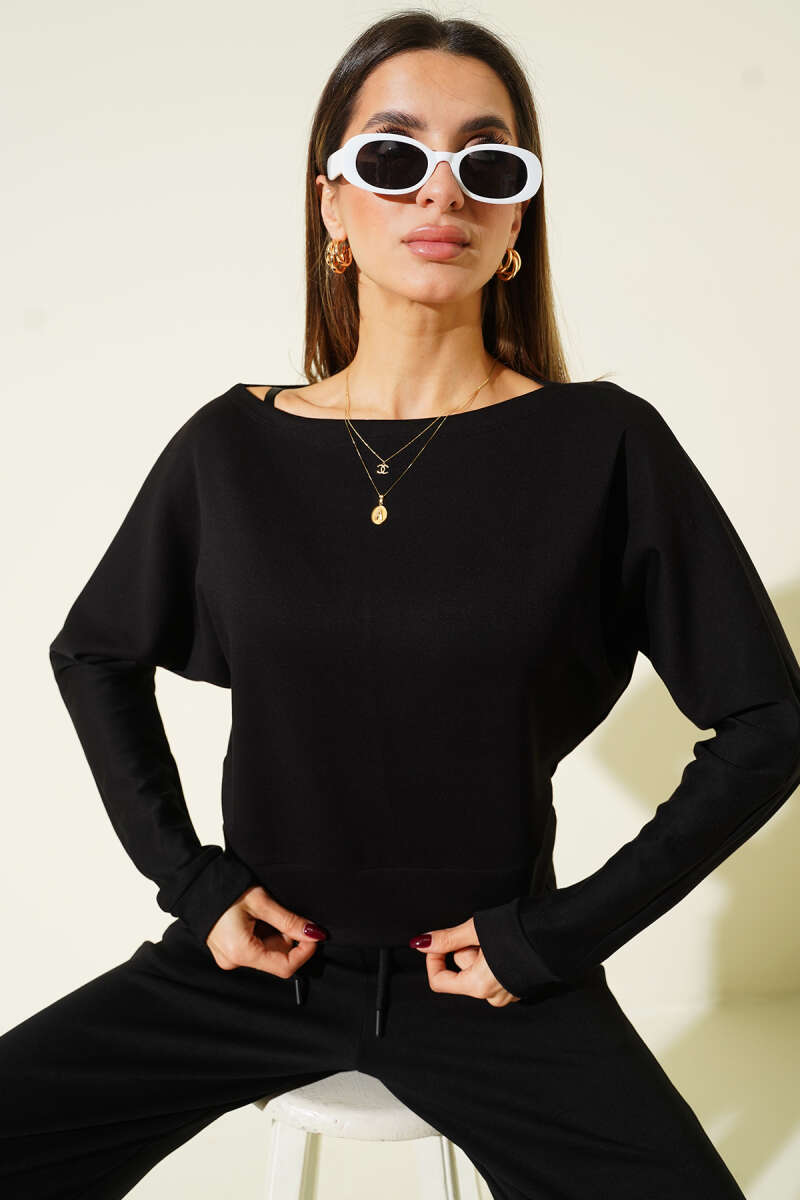 Loycha Two-Piece Set with Batwing Top - Black