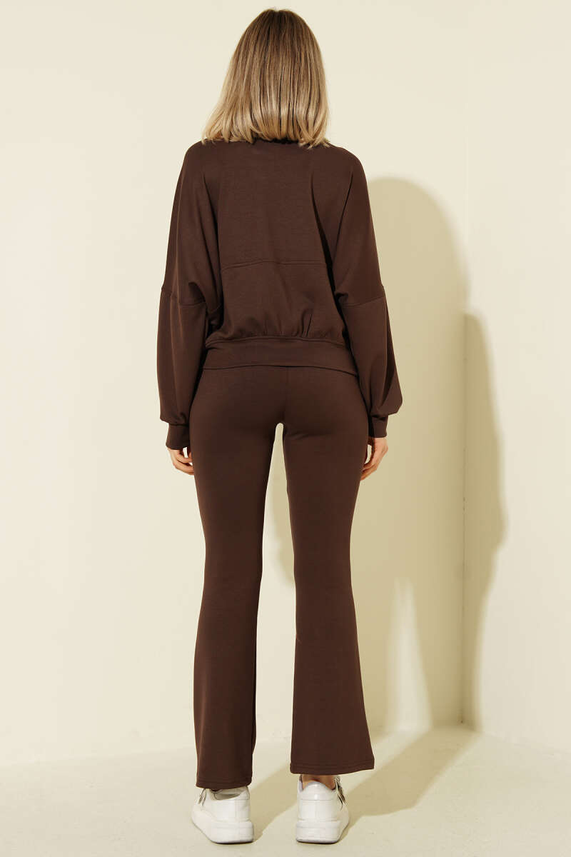 Loycha Two-Piece Set with Batwing Cardigan - Brown