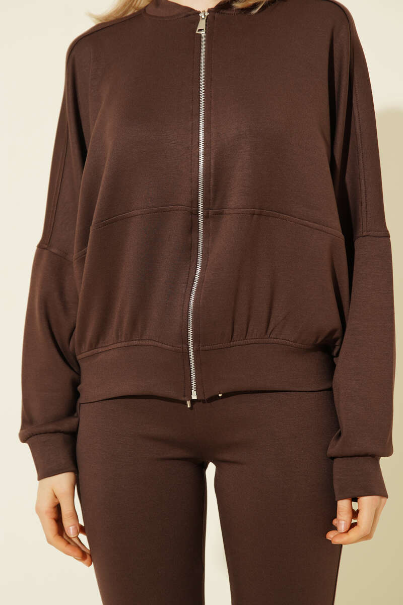 Loycha Two-Piece Set with Batwing Cardigan - Brown