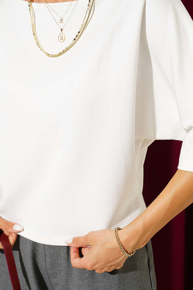 Batwing Boat-Neck Blouse - Ecru