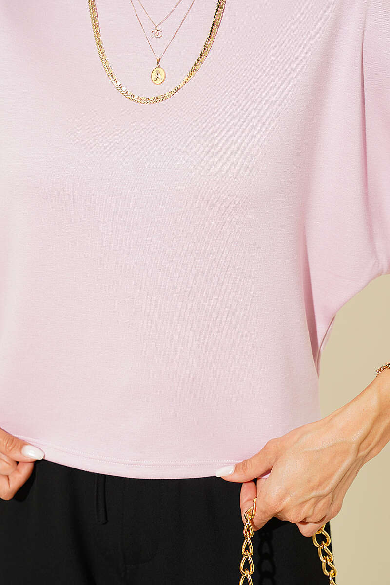Batwing Boat-Neck Blouse - Powder