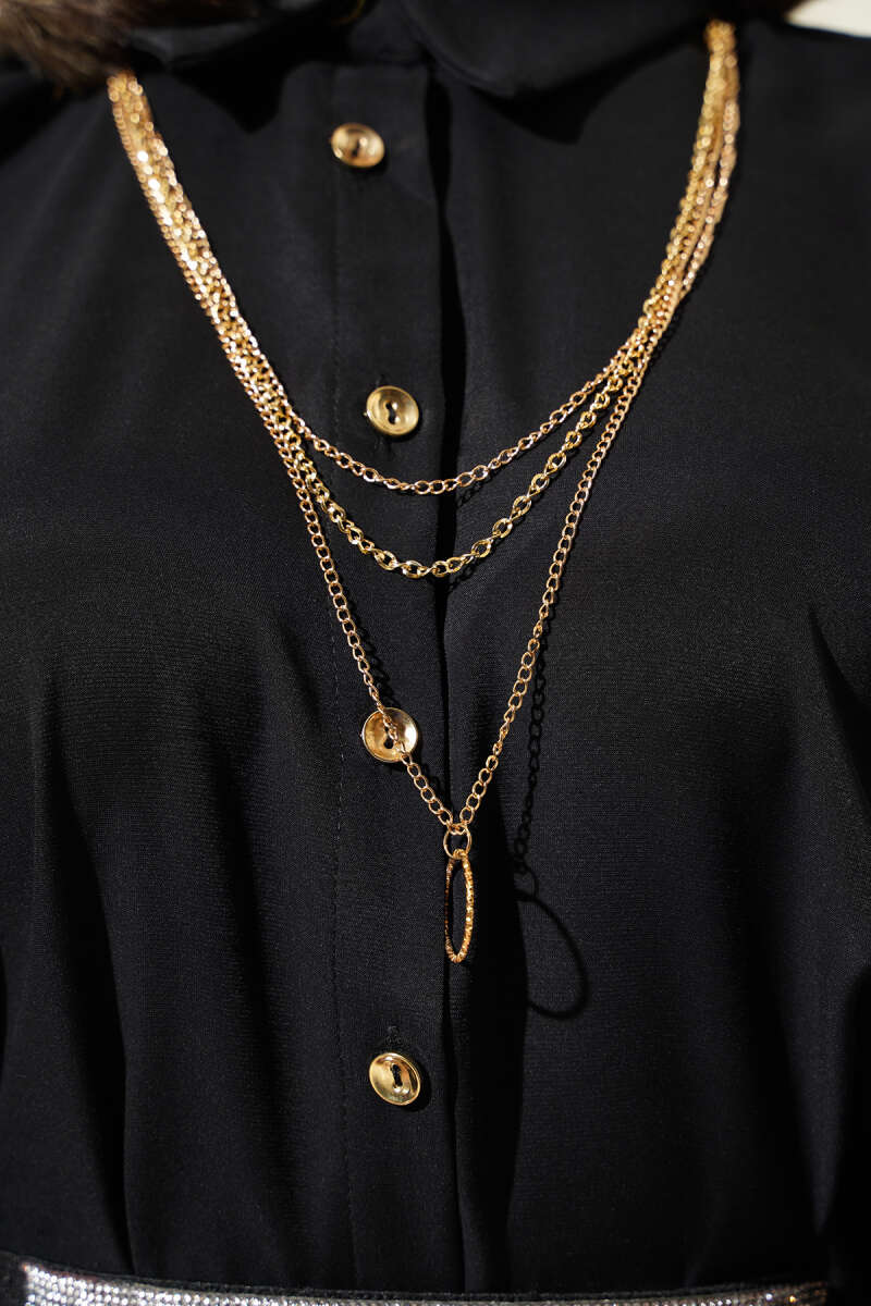 Oversized Batwing Shirt with Necklace - Black