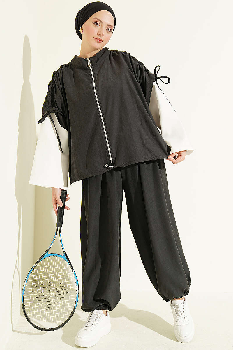 Loose Batwing Three-Piece Set - Charcoal