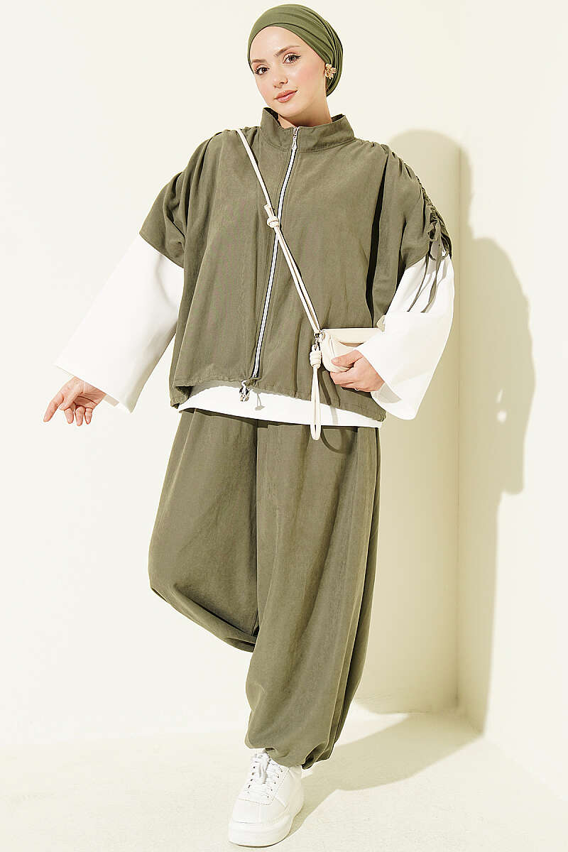 Loose Batwing Three-Piece Set - Khaki