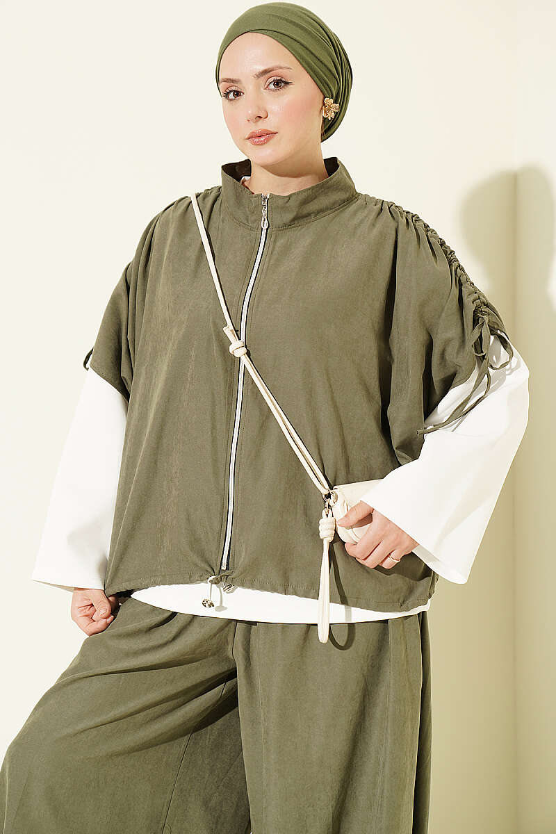 Loose Batwing Three-Piece Set - Khaki