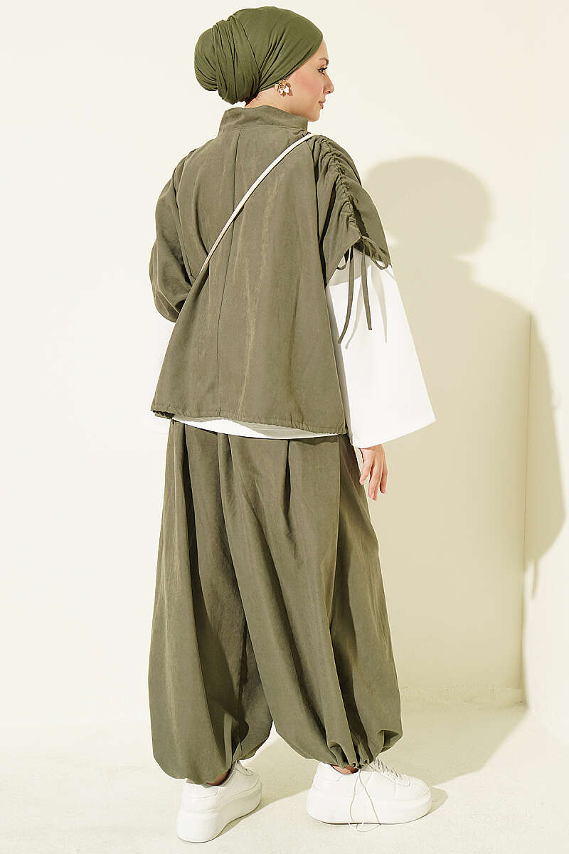 Loose Batwing Three-Piece Set - Khaki