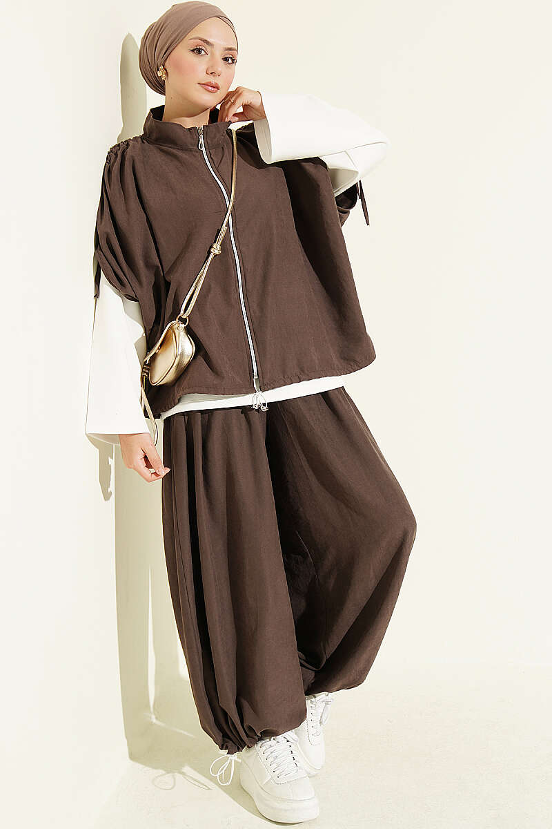Loose Batwing Three-Piece Set - Brown