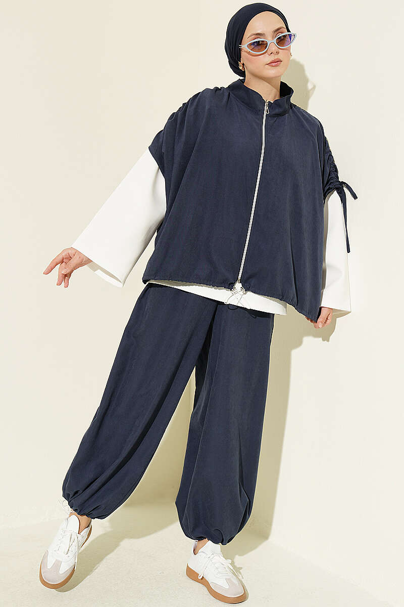 Loose Batwing Three-Piece Set - Navy