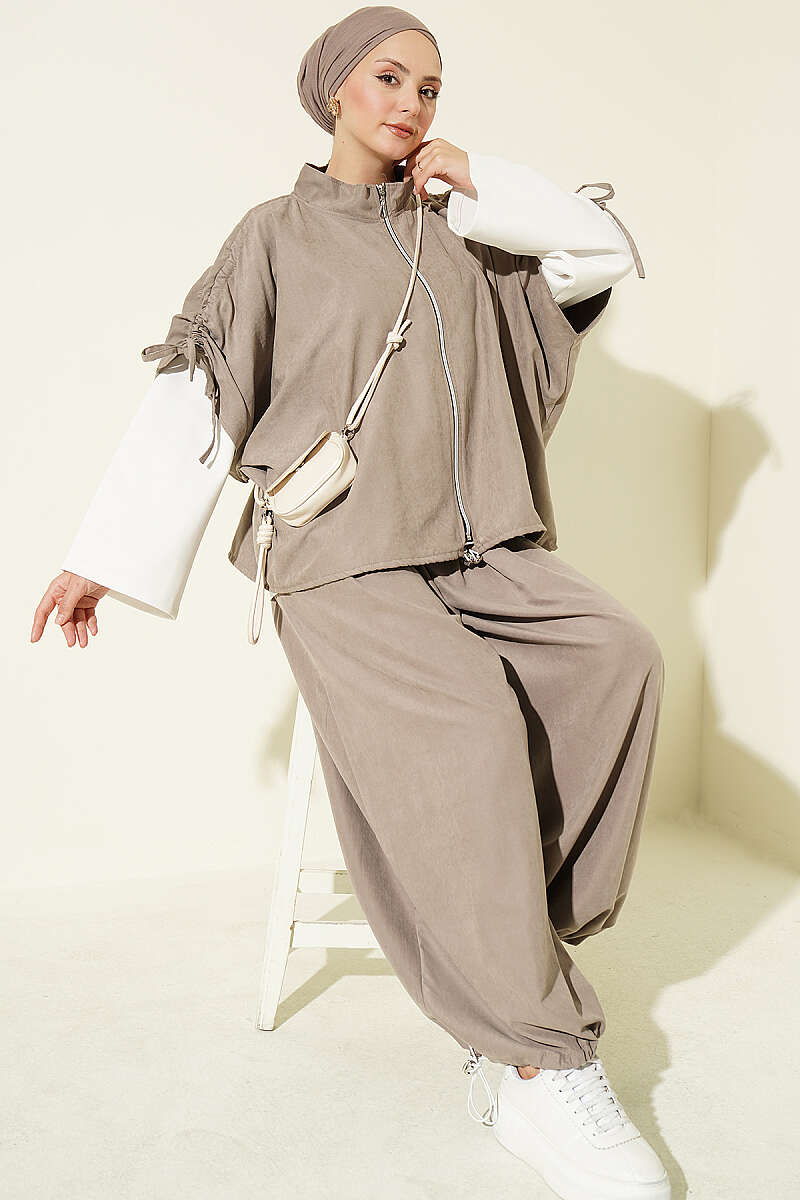 Loose Batwing Three-Piece Set - Mink