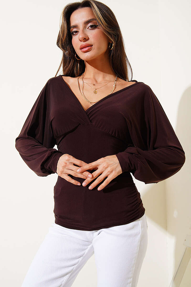 Batwing Sandy Blouse - Brown