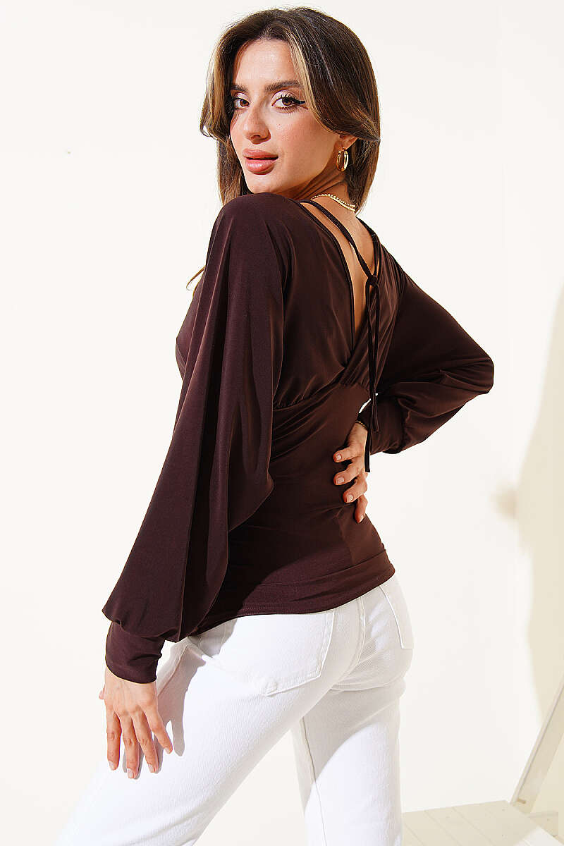 Batwing Sandy Blouse - Brown