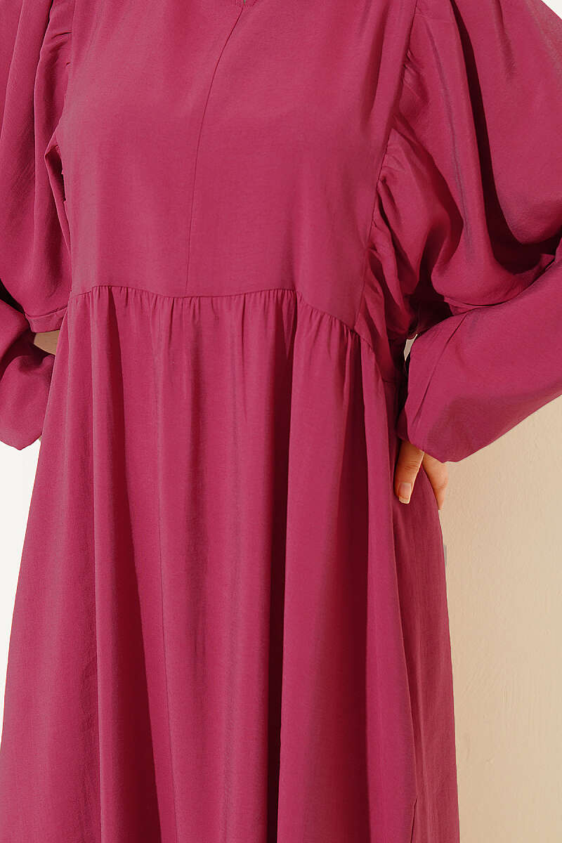 Batwing Modal Dress with Tie Collar - Burgundy