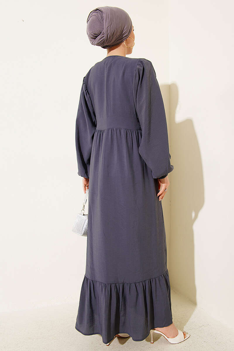 Batwing Modal Dress with Tie Collar - Smoke Grey