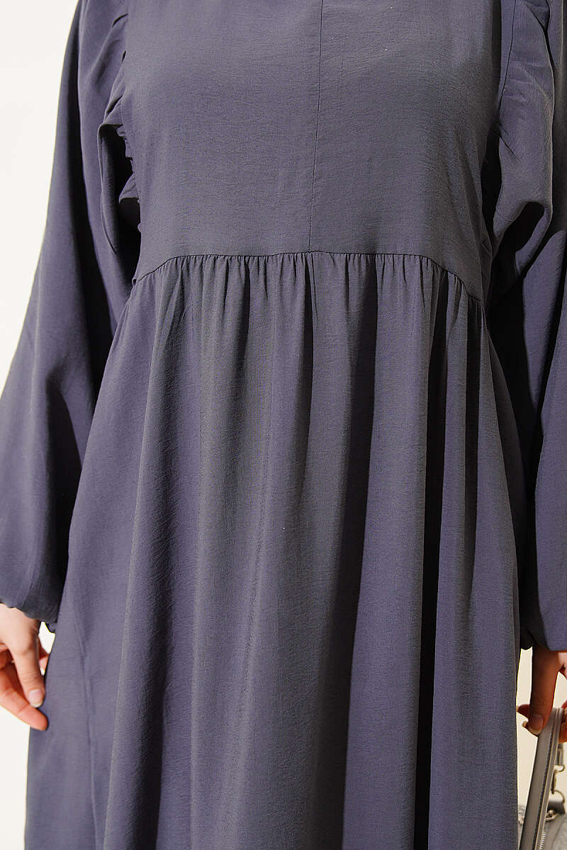 Batwing Modal Dress with Tie Collar - Smoke Grey