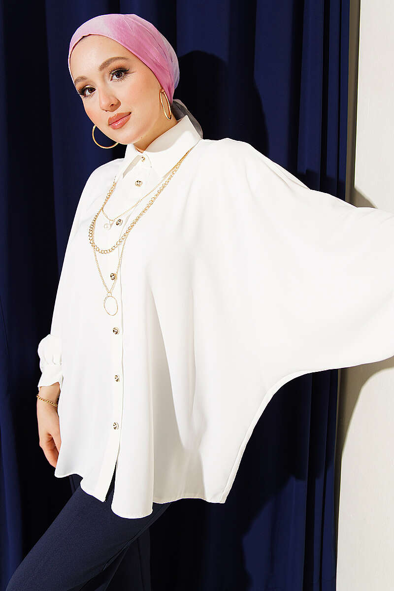 Oversized Batwing Shirt - Ecru
