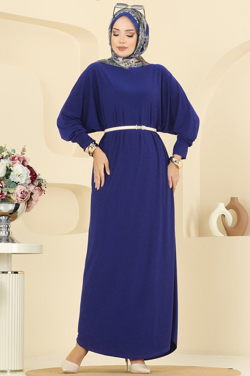Batwing-Sleeve Sandy Crepe Dress - Saxe Blue
