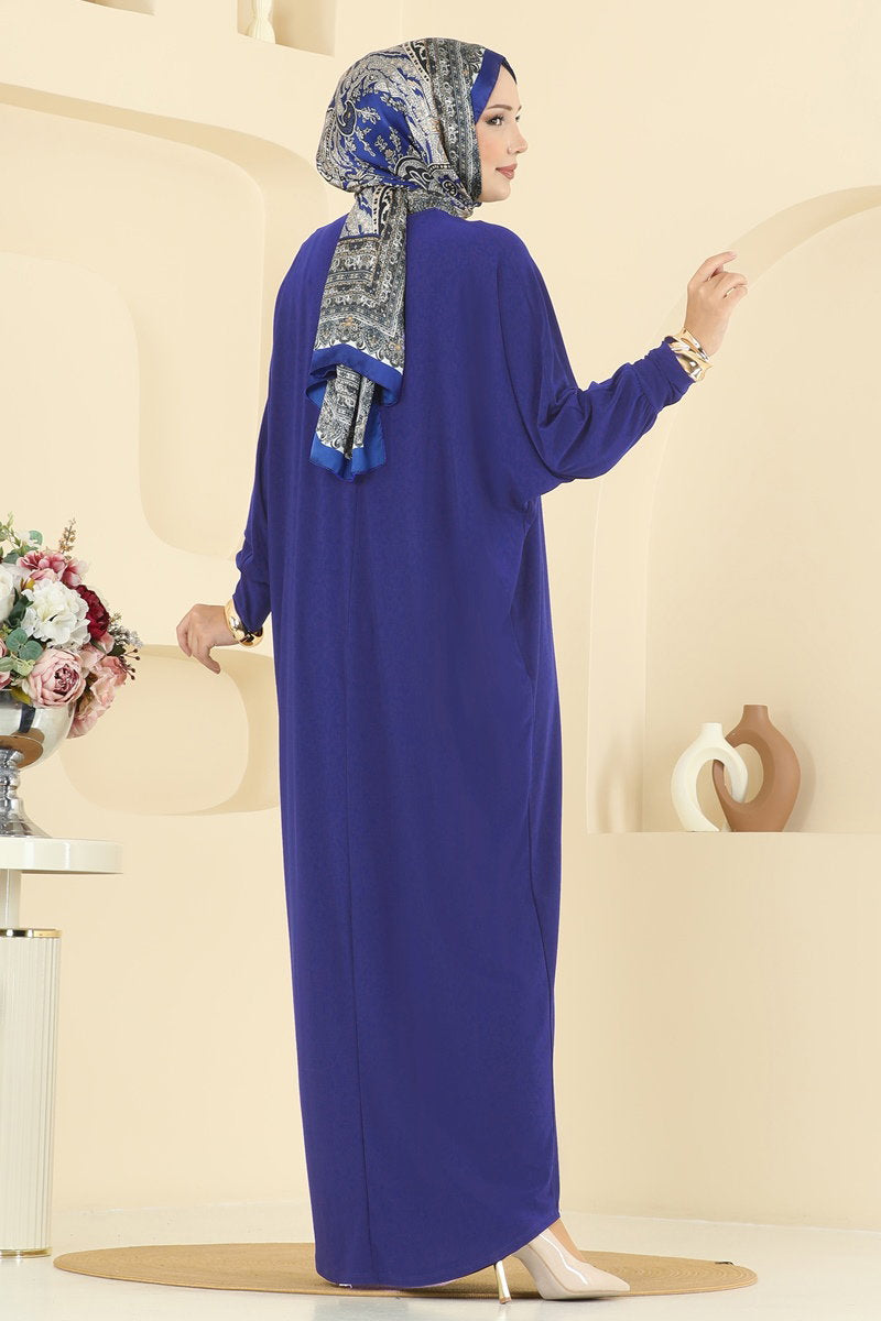 Batwing-Sleeve Sandy Crepe Dress - Saxe Blue