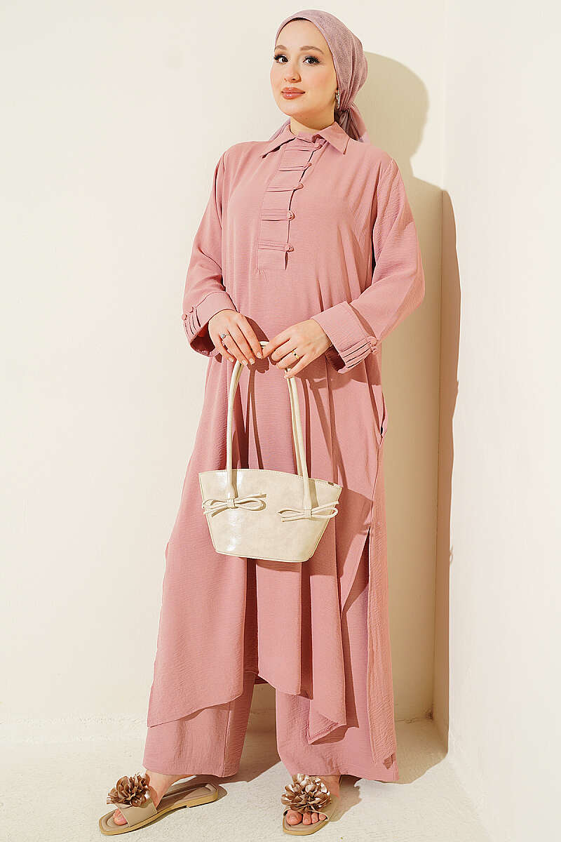 Two-Piece Set with Half Rivet Buttons - Dusty Rose