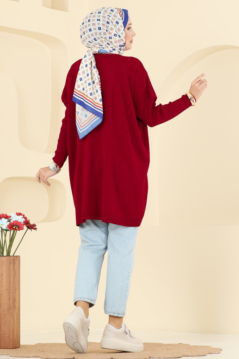 Mock-Neck Knit Tunic - Red
