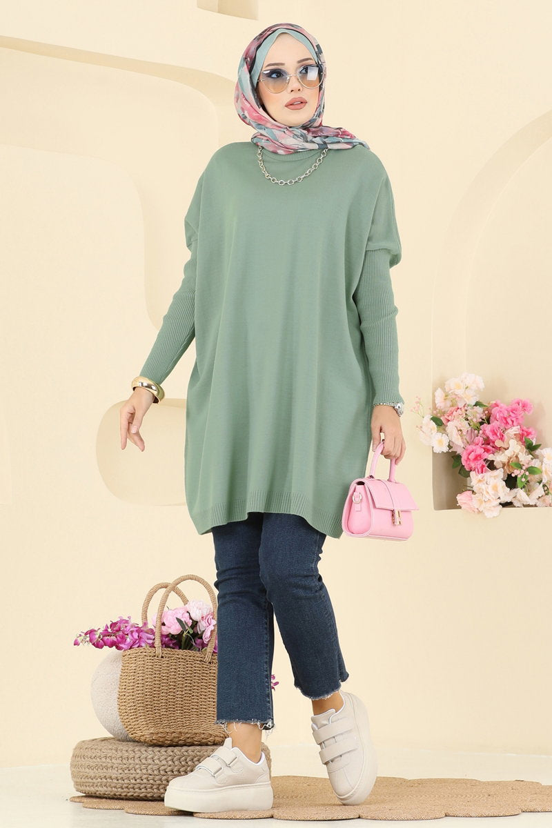 Mock-Neck Knit Tunic - Mint