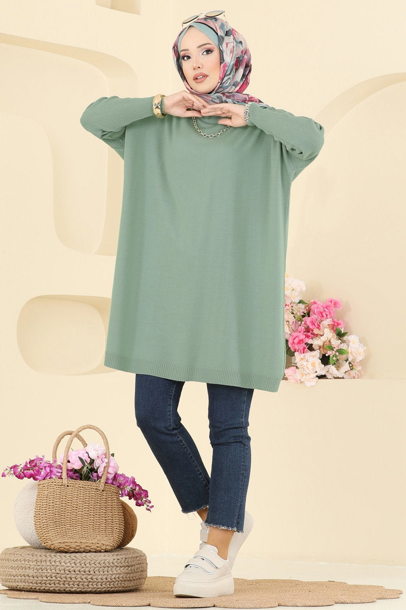 Mock-Neck Knit Tunic - Mint