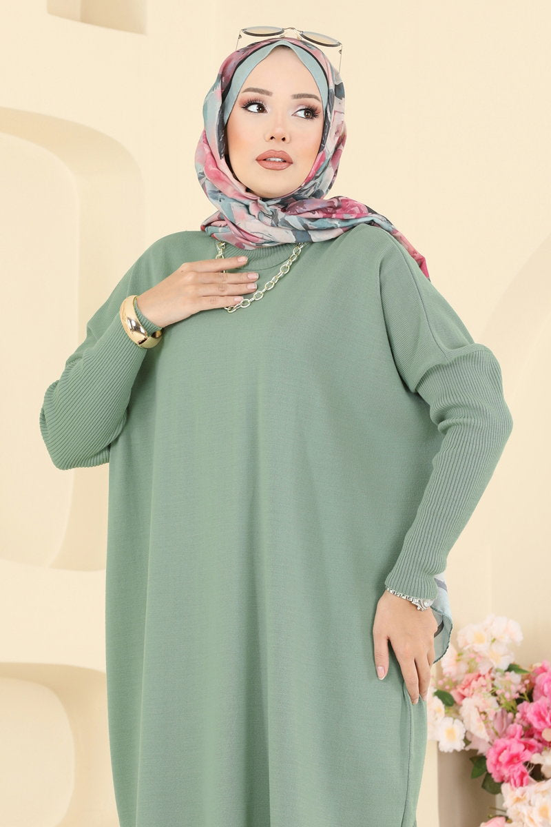 Mock-Neck Knit Tunic - Mint