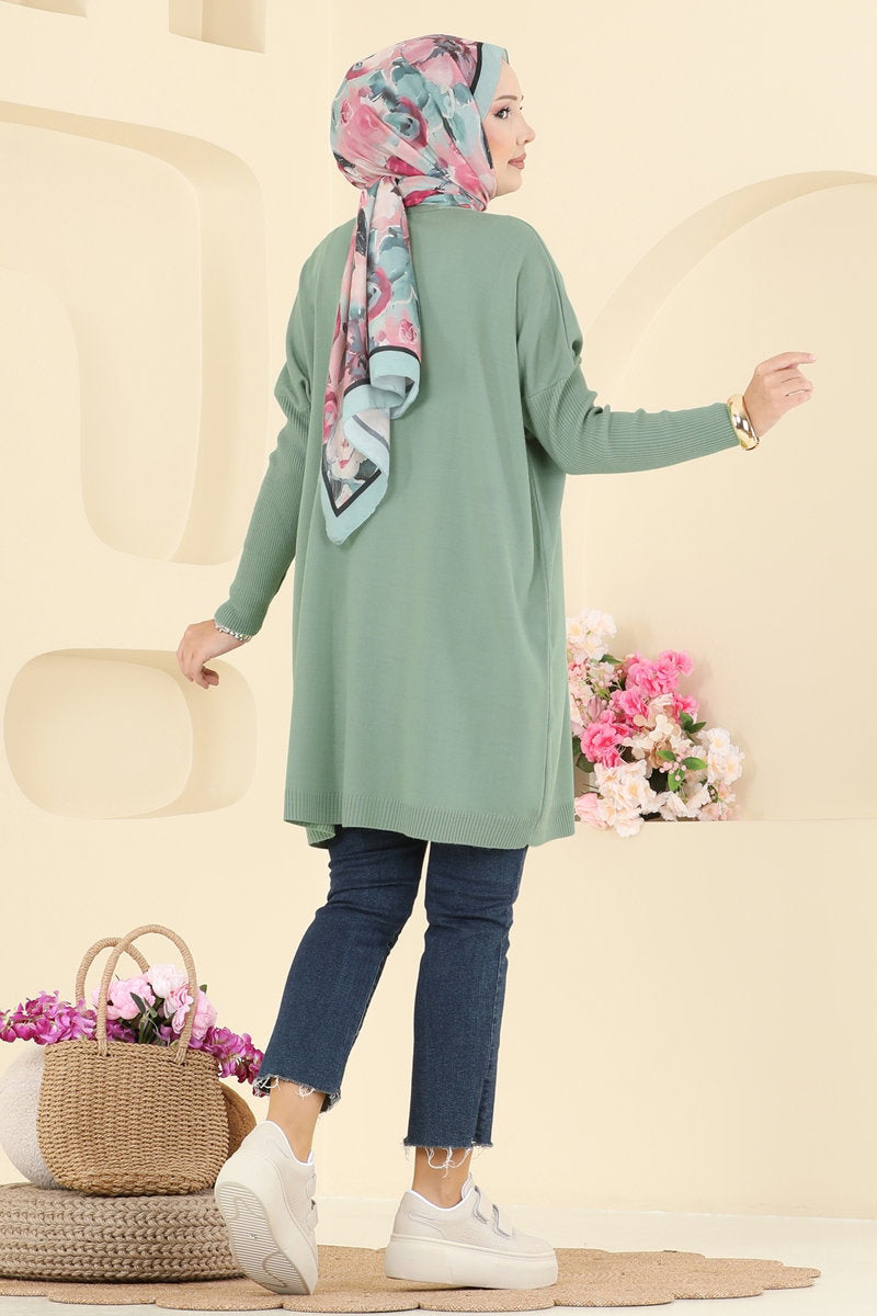 Mock-Neck Knit Tunic - Mint