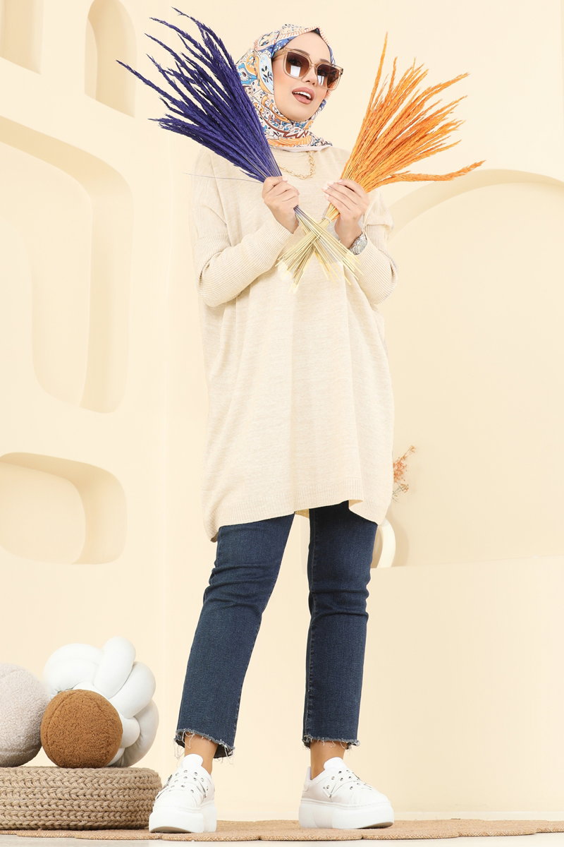 Mock-Neck Knit Tunic - Stone