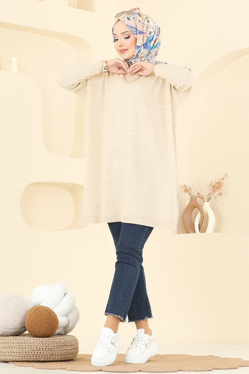 Mock-Neck Knit Tunic - Stone
